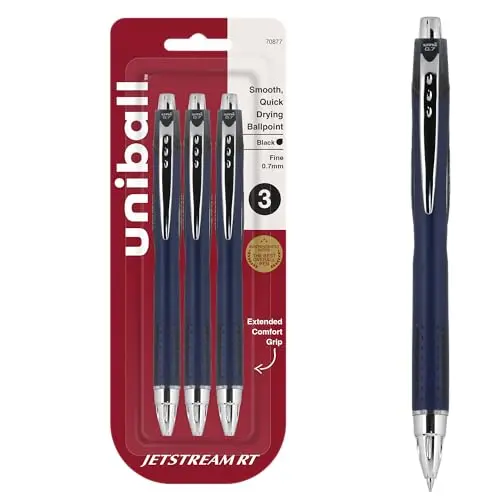 Uni-Ball Jetstream RT ballpoint pen with stainless steel accents and retractable design