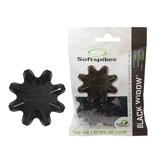 Softspikes Black Widow golf cleats in black with eight-legged design