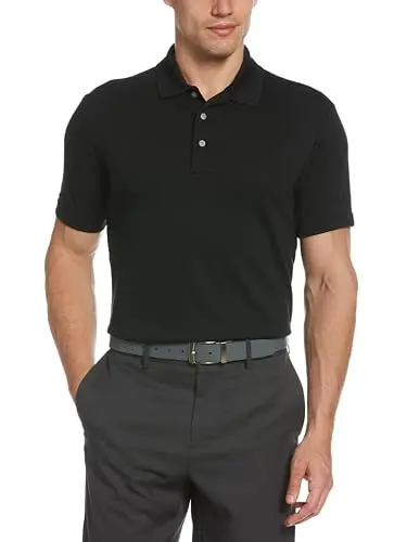 PGA TOUR Men's Airflux Solid Golf Polo in caviar color