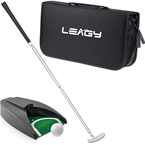 LEAGY portable golf putting set with ball return cup and case