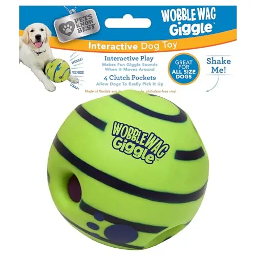 Wobble Wag Giggle green ball dog toy with clutch pockets
