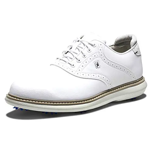 FootJoy Traditions classic white leather golf shoe with Pulsar cleats.