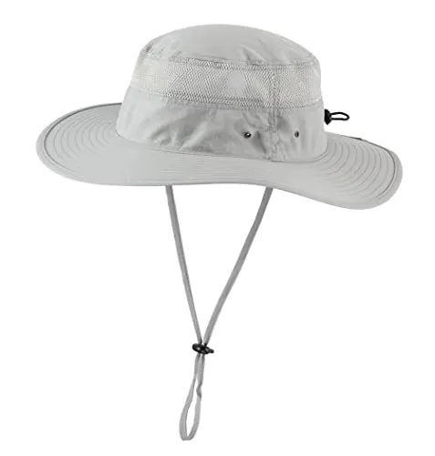 Home Prefer grey wide-brim sun hat with mesh crown band