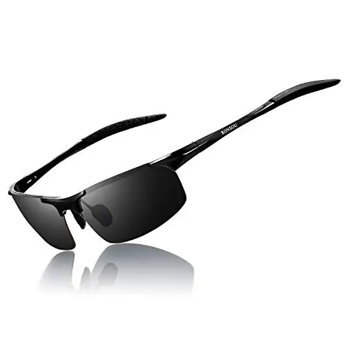 RONSOU men's sport sunglasses with black frame and gray polarized lenses.