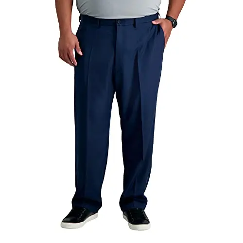 Haggar Cool 18 Pro Classic Fit Flat Front Pant in navy for big and tall sizes