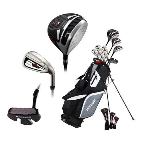 Precise M5 men's complete golf club set in black and red with stand bag and headcovers
