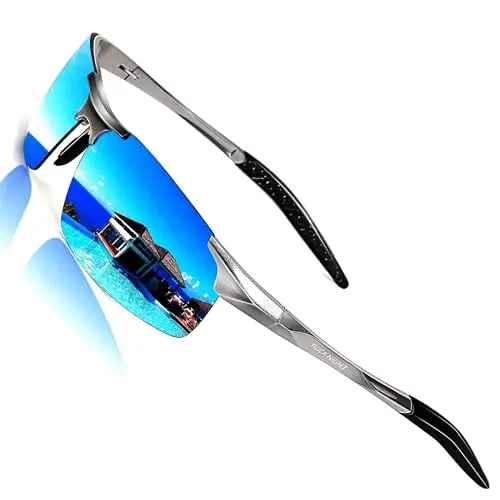 ROCKNIGHT HD polarized sunglasses with metal frame and mirrored lenses.
