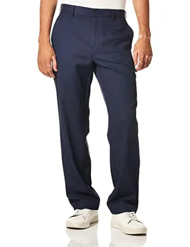 PGA TOUR Men's Flat Front Golf Pant with expandable waistband in black iris