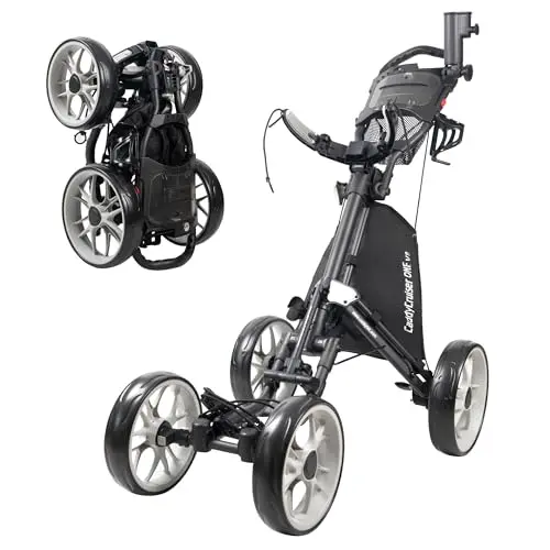 Caddytek CaddyCruiser ONE V8 4-wheel golf push cart in dark grey