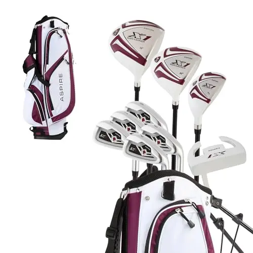 Aspire X1 women's petite golf set in purple with stand bag