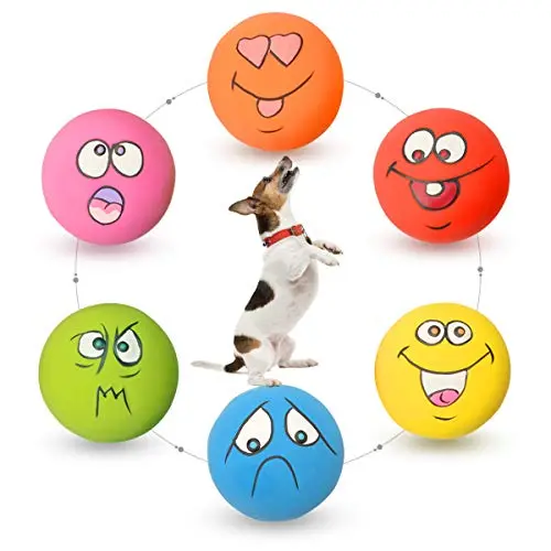 HOLYSTEED set of six assorted color soft latex squeaky toy balls for small dogs.