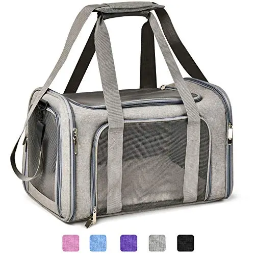 Henkelion grey soft-sided pet carrier with mesh panels