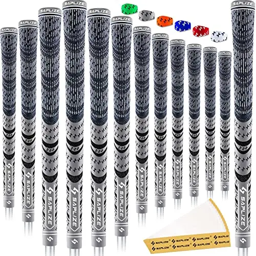 Set of 13 grey SAPLIZE Cross Cord golf grips with hybrid cord and rubber design