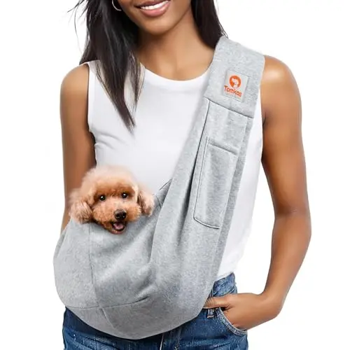 Tomkas grey small dog sling carrier with classic pocket