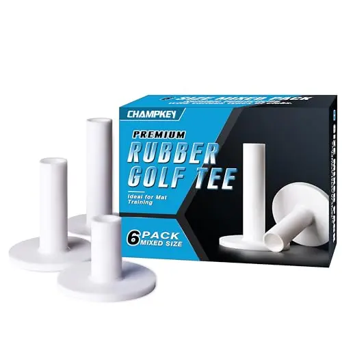 CHAMPKEY 6-pack of white premium rubber golf tees for hitting mats