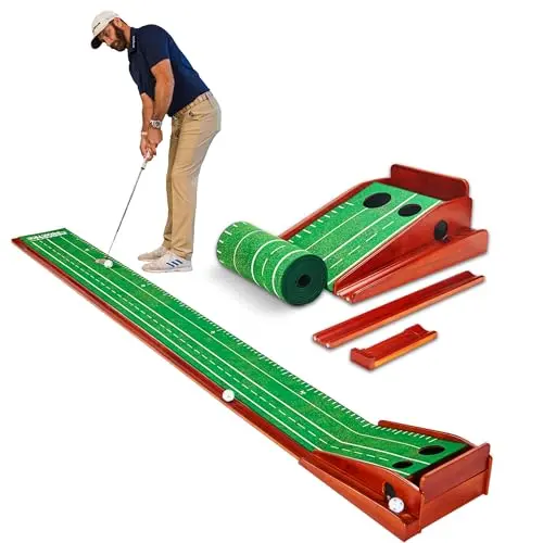 Perfect Practice XL putting mat with two holes and ball return