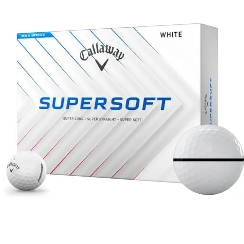 Callaway Supersoft AlignXL white golf balls with alignment line on a green