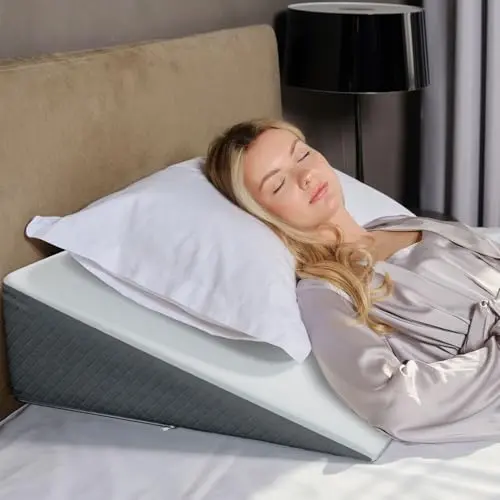 Kolbs gray and white bed wedge pillow for back pain and acid reflux relief