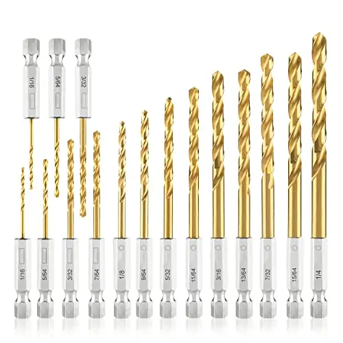 Amoolo 16-piece hex shank drill bit set in a small plastic case