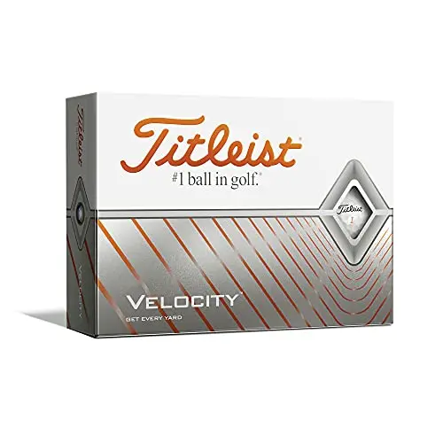 Titleist Velocity white golf balls in a dozen box