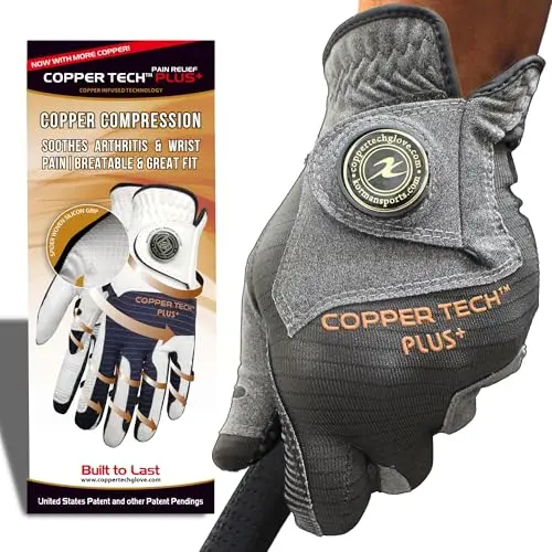 Copper Tech men's golf glove in black, featuring a tacky palm pad and copper-infused fabric.