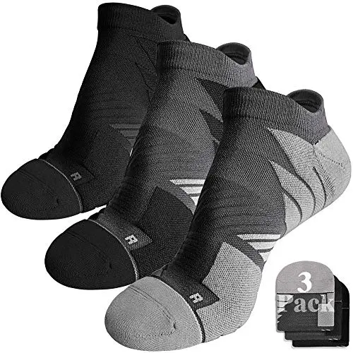 Hylaea No Show Running Socks in gray and black