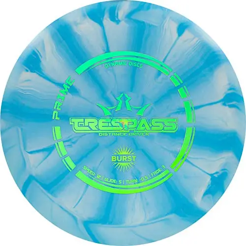 Dynamic Discs Prime Burst Trespass distance driver in blue and white burst pattern