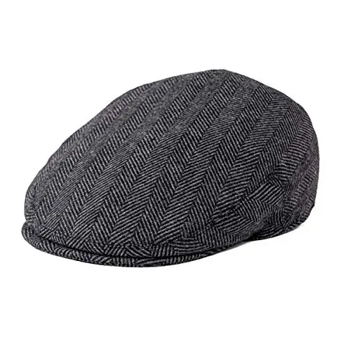 FEINION herringbone grey wool blend newsboy flat cap