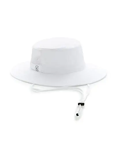PGA TOUR white golf bucket hat with chin strap and mesh panels