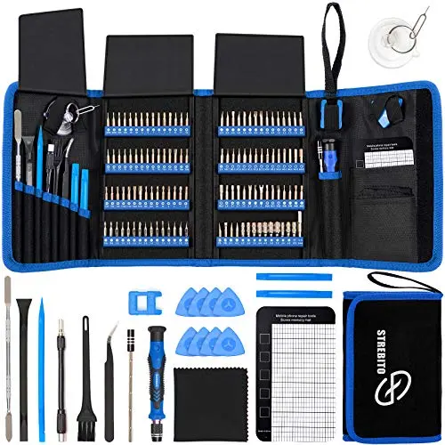 STREBITO 142-piece precision screwdriver set with blue case and magnetic mat