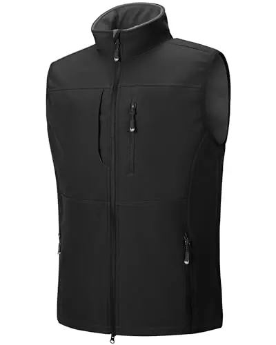 33,000ft men's grey softshell vest with multiple zippered pockets.