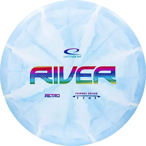 Latitude 64 Retro Burst River disc golf driver with a blue burst color pattern.