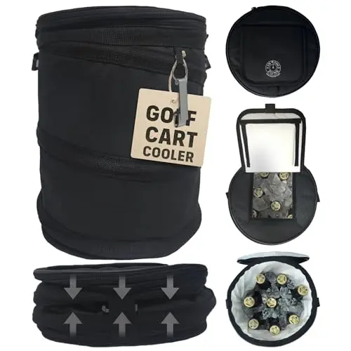 Black InTheZone collapsible soft-sided cooler for a golf cart basket