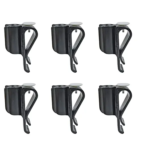 Six black plastic golf club bag clamp clips