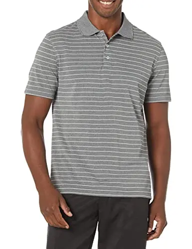 Amazon Essentials Men's Slim-Fit Golf Polo Shirt in Grey Heather Stripe