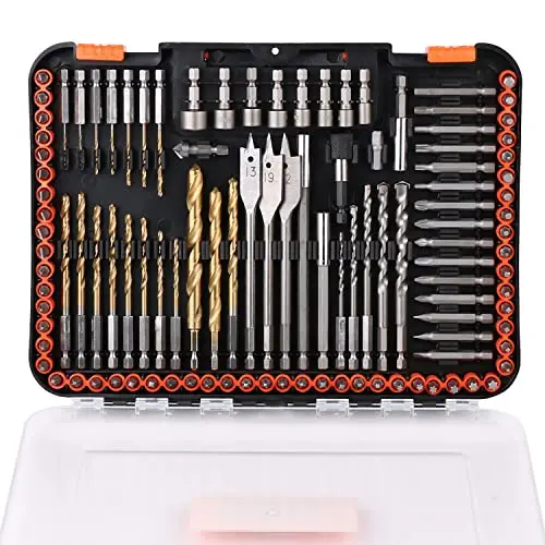 HORUSDY 112-piece impact driver bit set in a hard plastic case