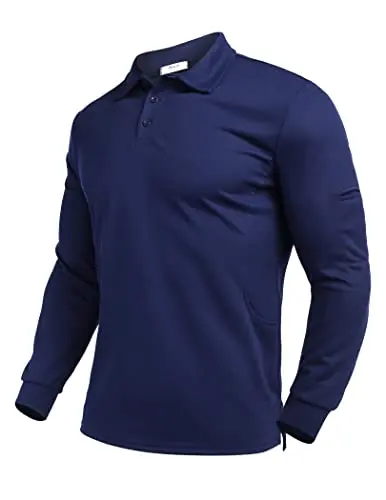 Deyeek men's long sleeve golf polo shirt in navy blue