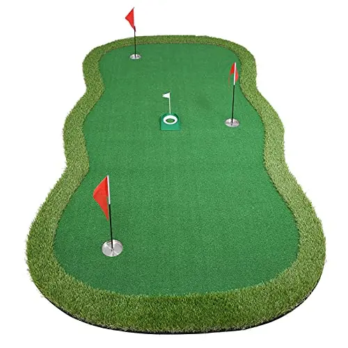 Chriiena professional putting green mat with movable cups and slope pad
