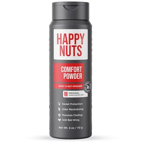HAPPY NUTS Comfort Powder deodorant for men in a shaker bottle