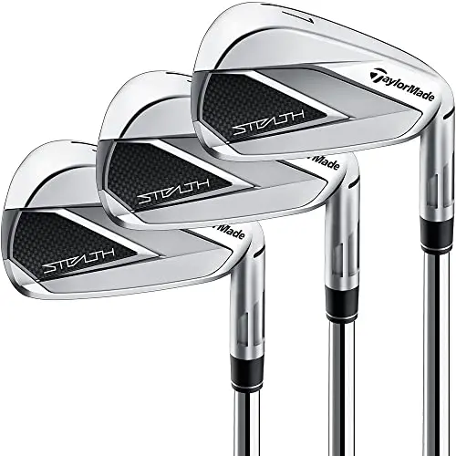 TaylorMade Stealth irons with red and black carbon fiber accent