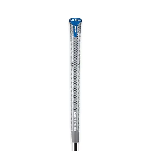 Golf Pride CPX golf grip in blue and white, showcasing a diamond-quilted texture.