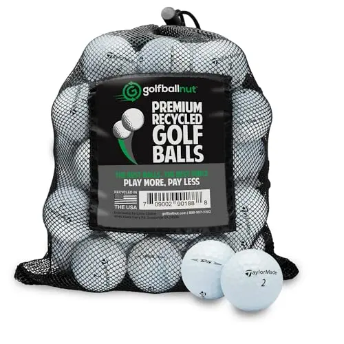 Recycled TaylorMade TP5 golf balls in mesh bag