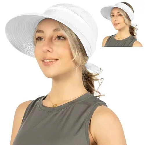 SUN CUBE white wide brim sun hat with convertible zip-off top