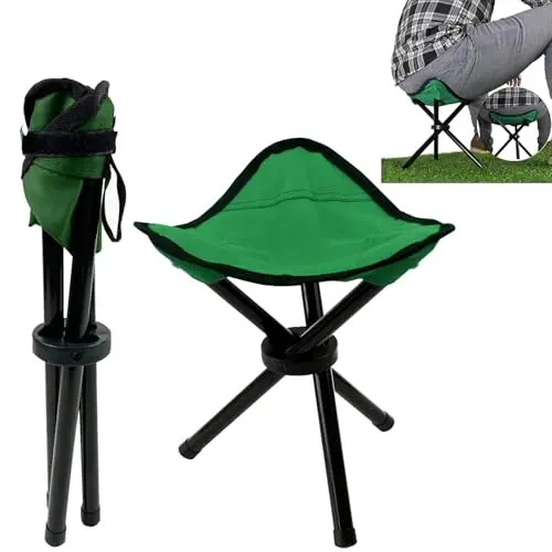 Cenbee green triangular folding camping stool on grass