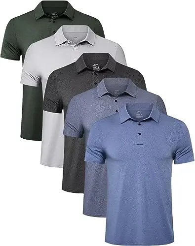 Pack of five Telaleo men's basic color golf polo shirts