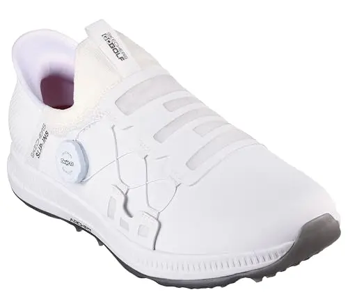 Skechers Go Golf Elite 5 waterproof slip-on golf shoe in white.