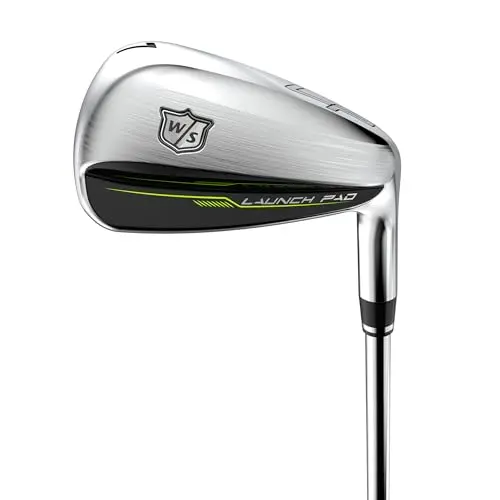Wilson Launch Pad 2 golf irons in silver, showing a wide sole design.