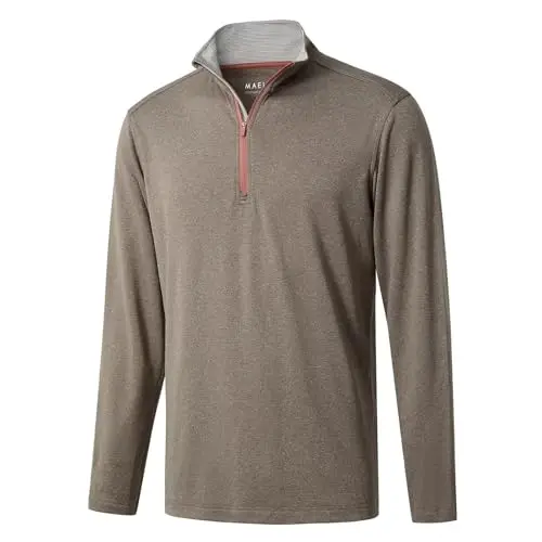 M MAELREG men's quarter zip golf pullover in brown melange