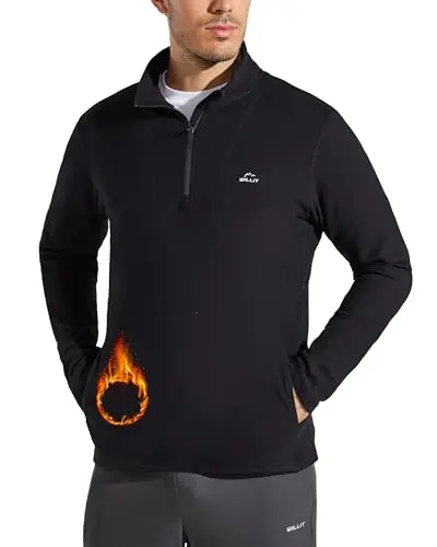 Willit men's black fleece quarter zip golf pullover with kangaroo pocket