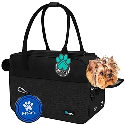 PetAmi black dog purse carrier with sherpa bed and pockets